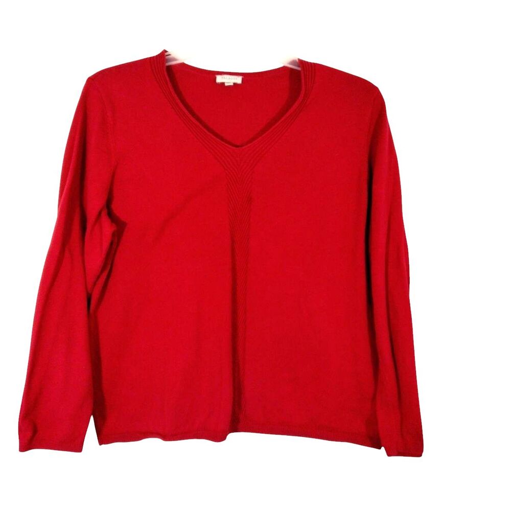 Talbots Womens XL Top Solid Red Long Sleeve Pullover 100% Cotton